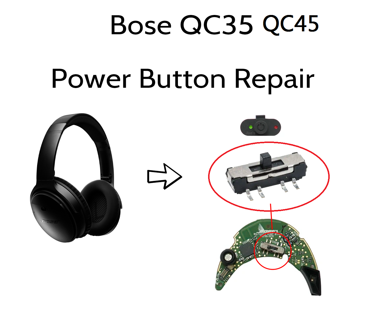 Bose Headphone Qc45 - Запасная кнопка включения и ползунок для
